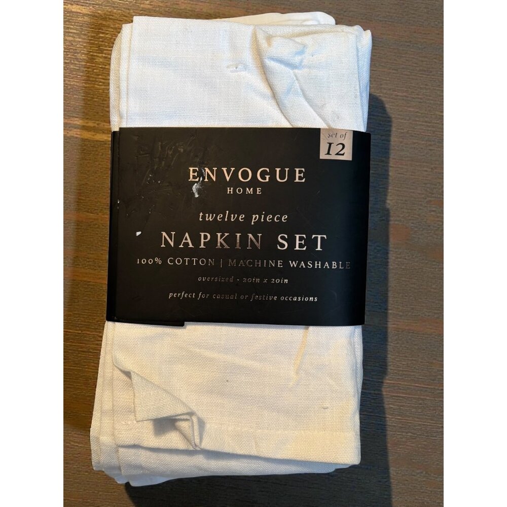 Envogue Home 12-Piece White Cotton Napkin Set 20"x20" Oversized Machine Washable